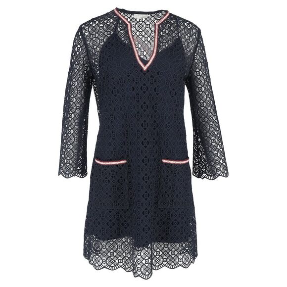 Sandro Paris Lace Mini Dress in Navy Blue Polyester